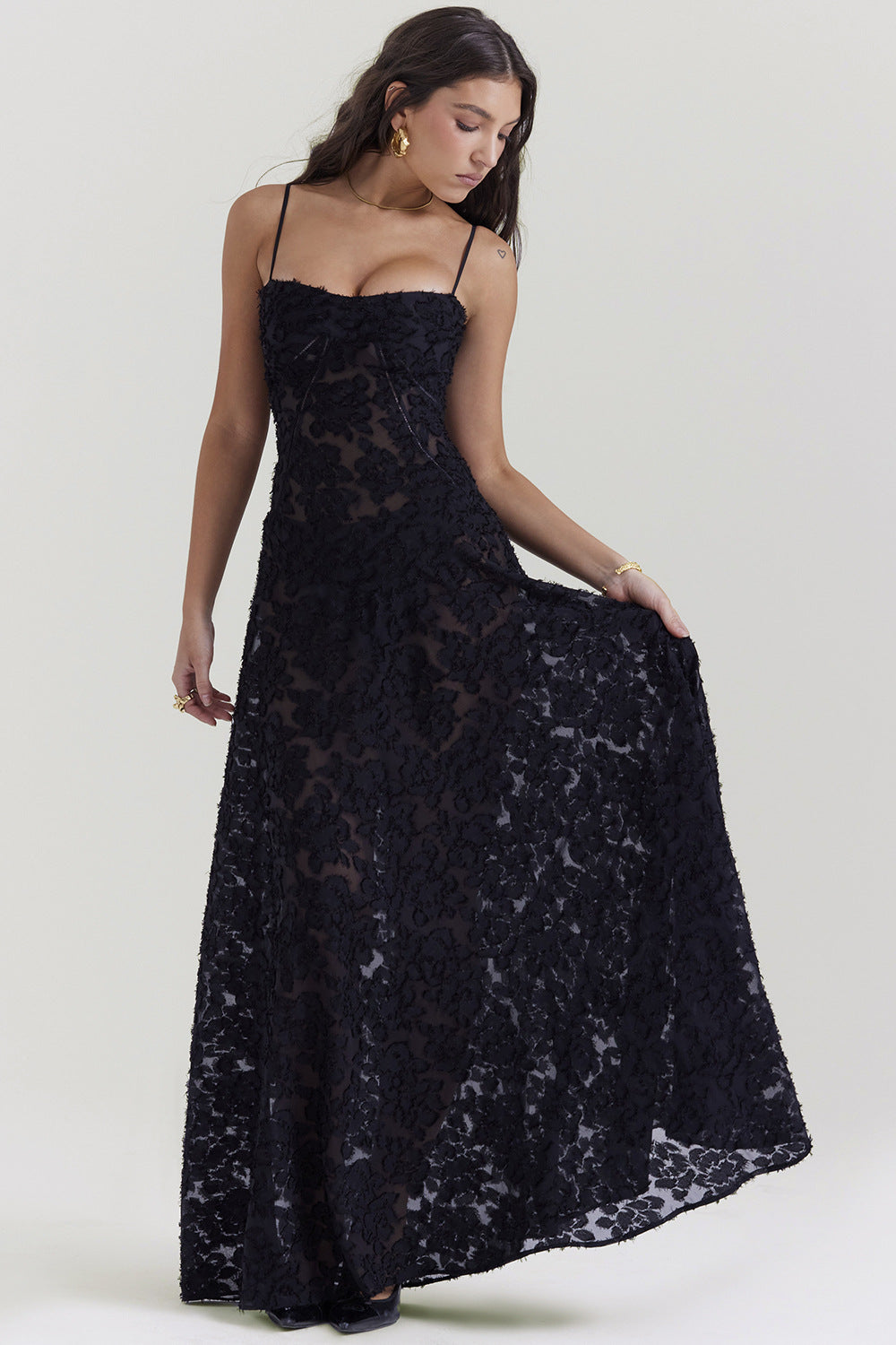 French Style Lace Strap Dress Women Mid-Length